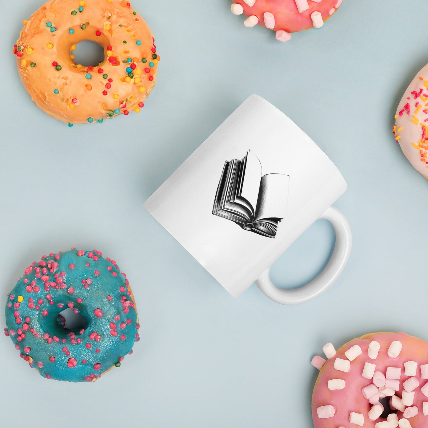 White glossy "Read more" mug