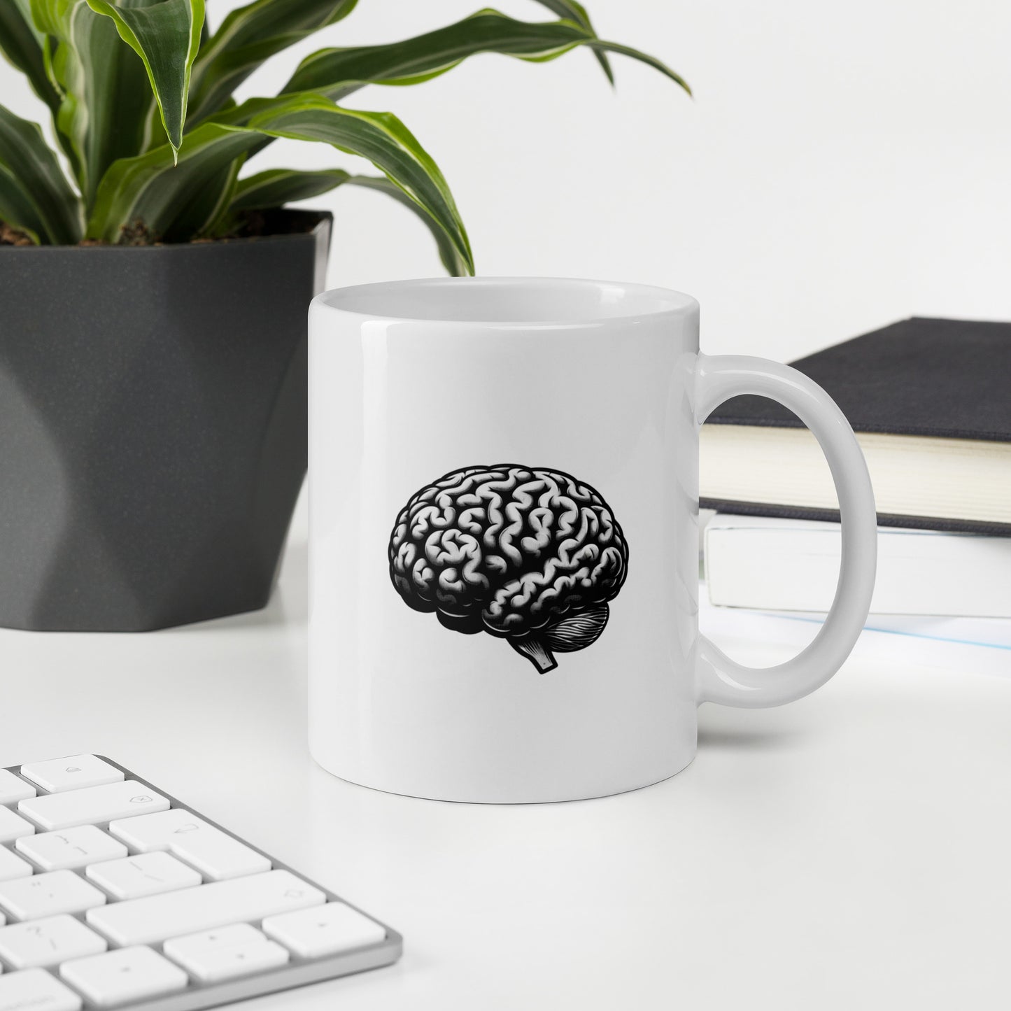 White glossy "Think More" mug