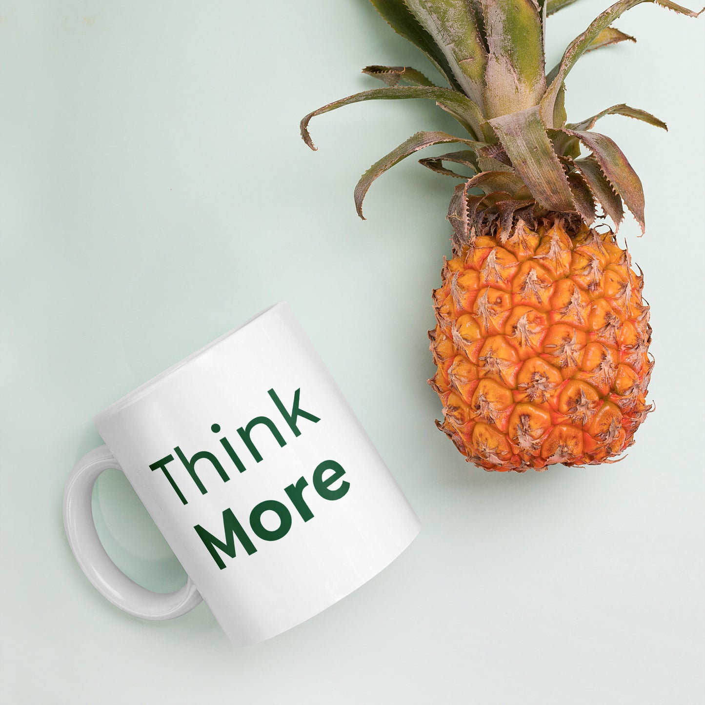 White glossy "Think More" mug